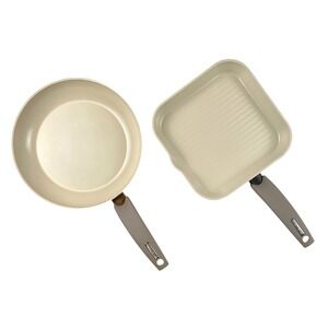 Moneta Ceramic Cookware Made in Italy 2 Pans Square Grill & Round Skillet EUC